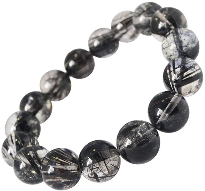 ブラックルチルクォーツ/ブラックトルマリンインクォーツ<br>ブレスレット<br>Φ10mm<br>金運/財運<br>石ランク/★★★★★