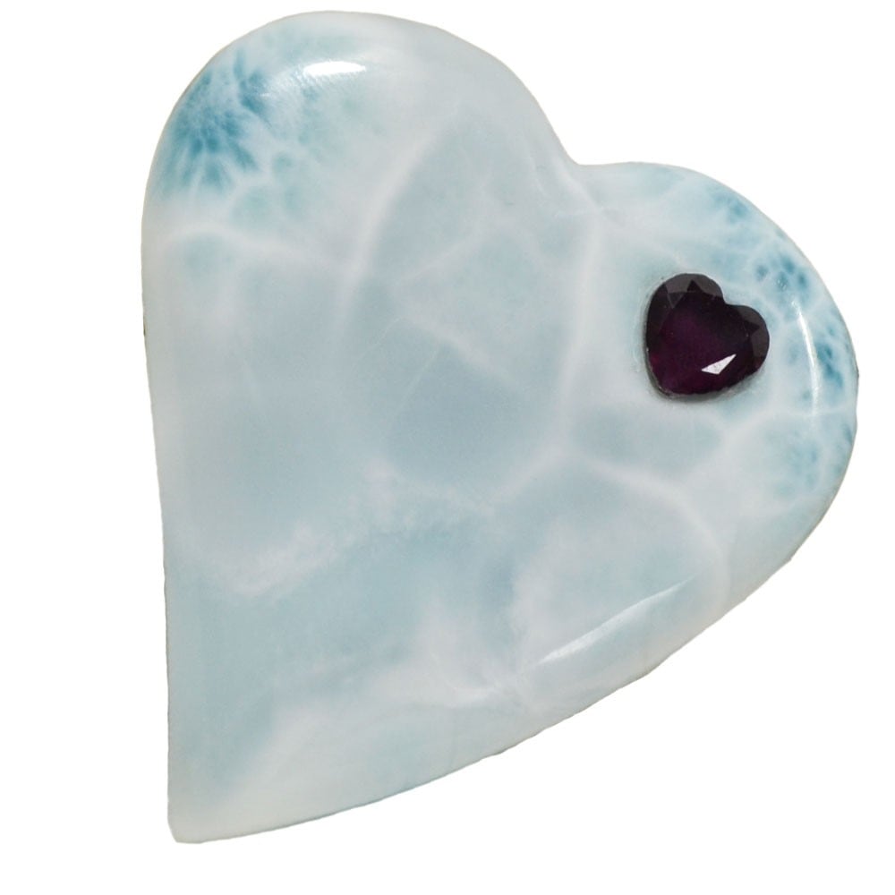 ラリマー/ロードナイトガーネット<br>ネックレストップ/ハート型<br>53mm×49mm×7mm<br>癒し/対人<br>石ランク/★★★★☆