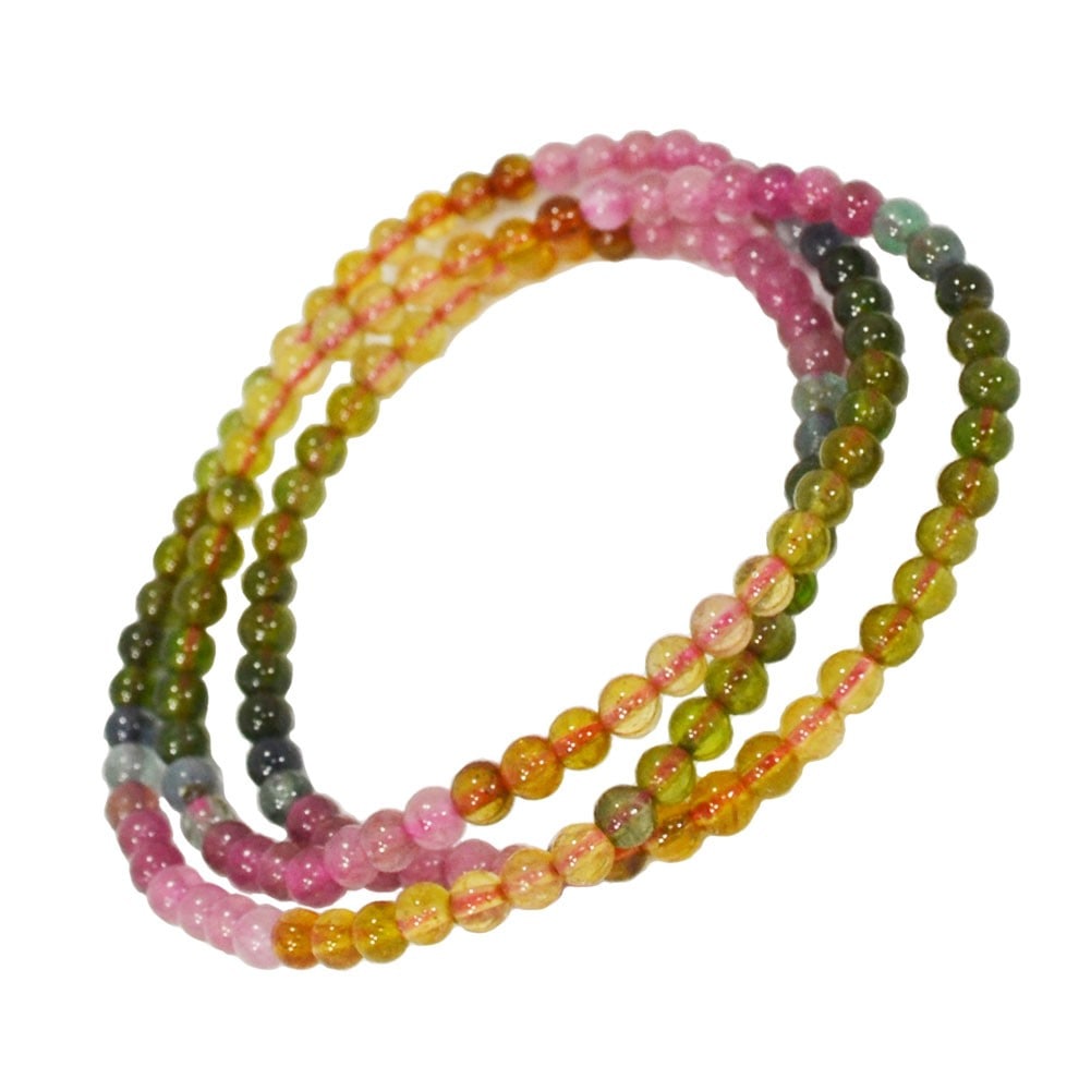 トルマリンブレスレット<br>ブレスレット/マルチカラー/三連<br>Φ4mm<br>復活愛/女性の魅力を引き出す/関係の修復<br>石ランク/★★★★☆