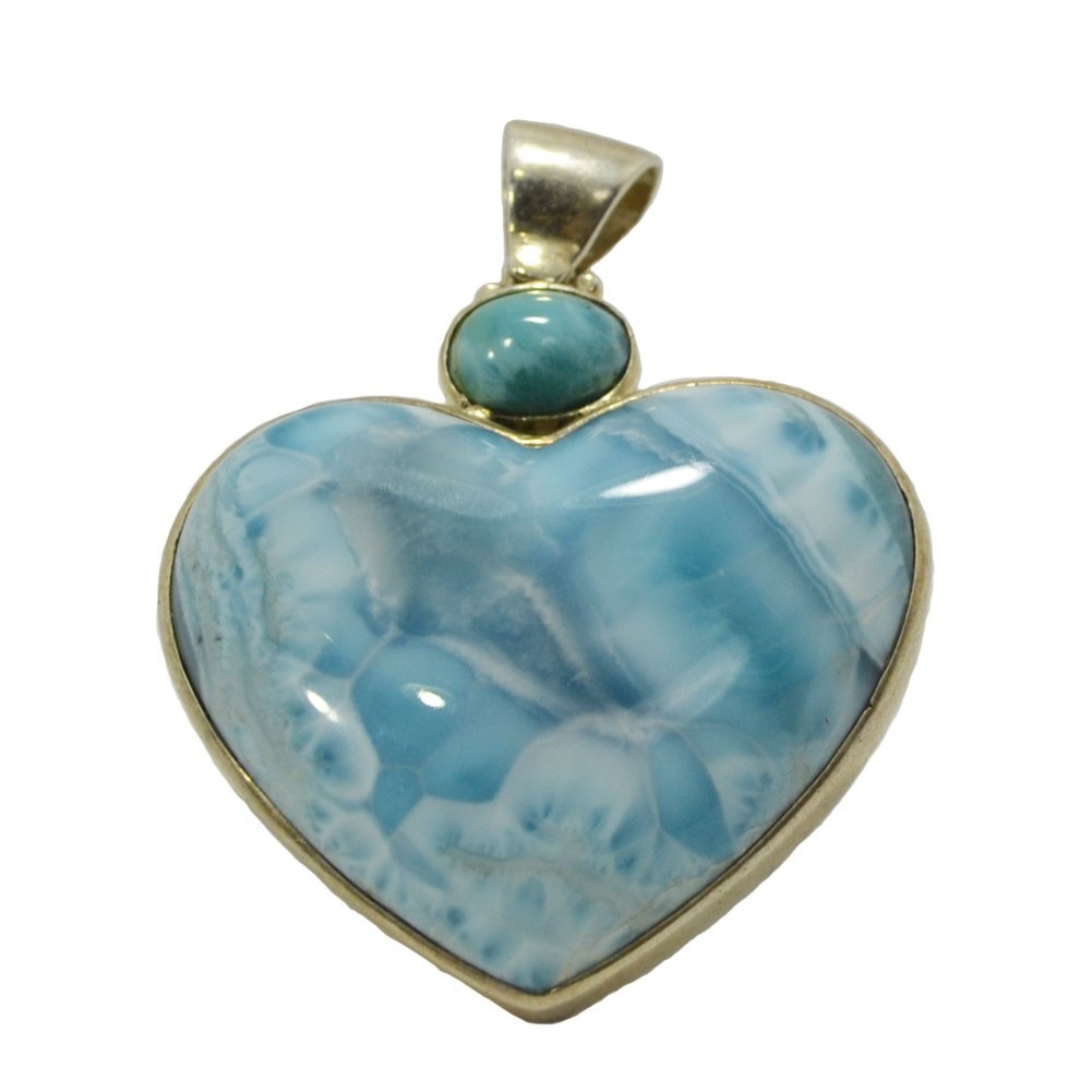 ラリマー<br>シルバー925製ネックレストップ/ペンダント<br>ハート/ビッグハート<br>癒し/対人<br>石ランク/★★★★☆