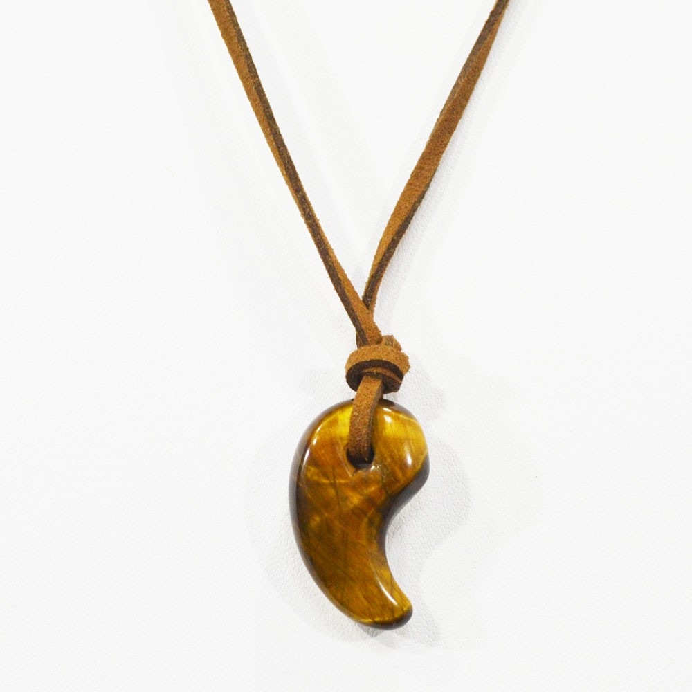 タイガーアイ<br>ネックレス/勾玉/ソフトレザー<br>2cm×1.3cm<br>金運/勝負運/ビジネスチャンス<br>石ランク/★★★☆☆