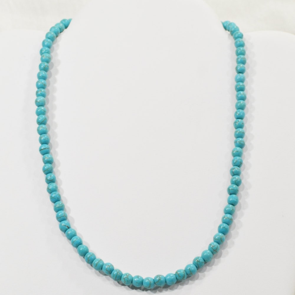ターコイズ<br>長さを選べるネックレス/スピネルカット<br>Φ6mm<br>成功/繁栄/健康<br>石ランク/★★★☆☆