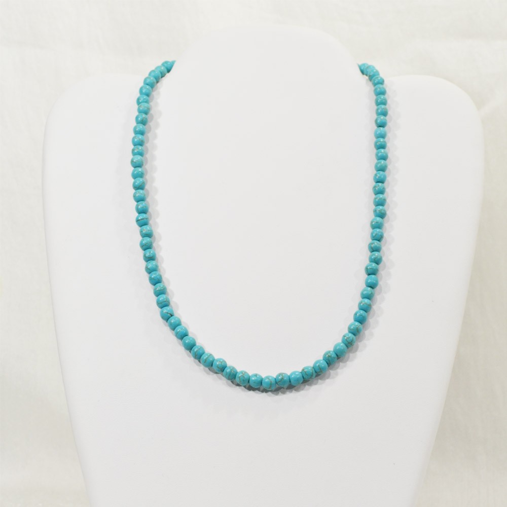 ターコイズ<br>長さを選べるネックレス/スピネルカット<br>Φ6mm<br>成功/繁栄/健康<br>石ランク/★★★☆☆