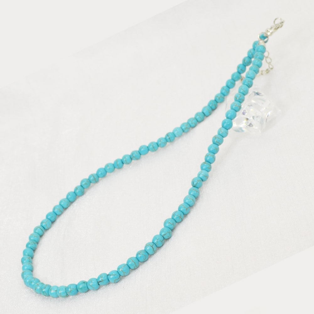 ターコイズ<br>長さを選べるネックレス/スピネルカット<br>Φ6mm<br>成功/繁栄/健康<br>石ランク/★★★☆☆