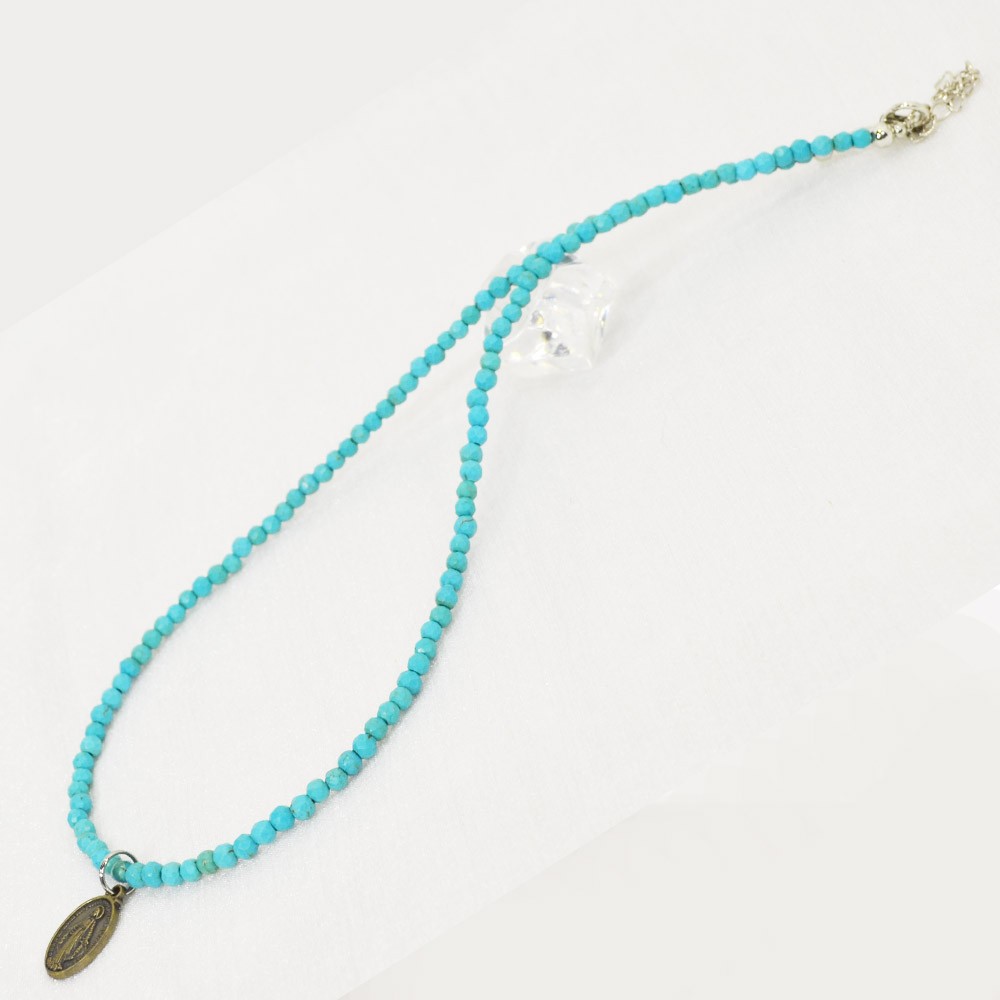 ターコイズ<br>ネックレス/スピネルカット/選べる長さ＆チャーム<br>Φ4mm<br>成功/繁栄/健康<br>石ランク/★★★☆☆