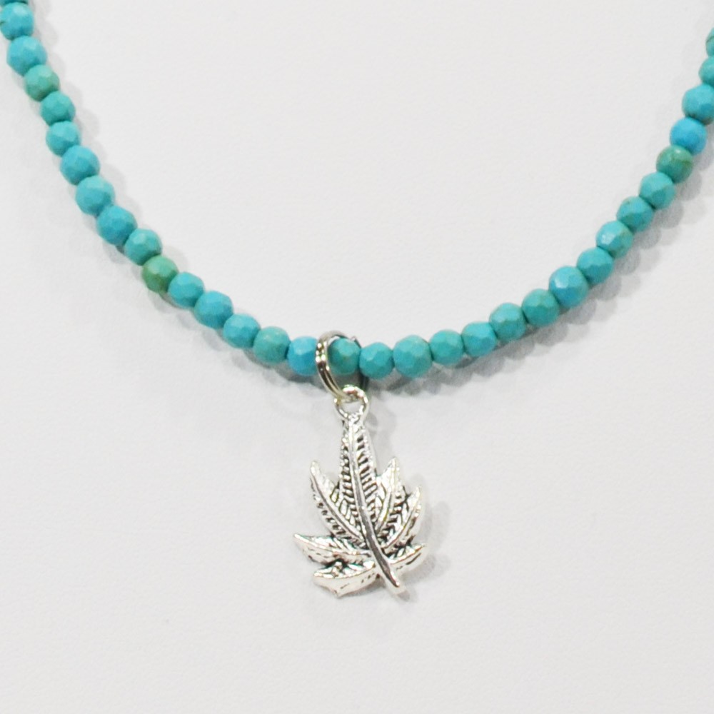 ターコイズ<br>ネックレス/スピネルカット/選べる長さ＆チャーム<br>Φ4mm<br>成功/繁栄/健康<br>石ランク/★★★☆☆