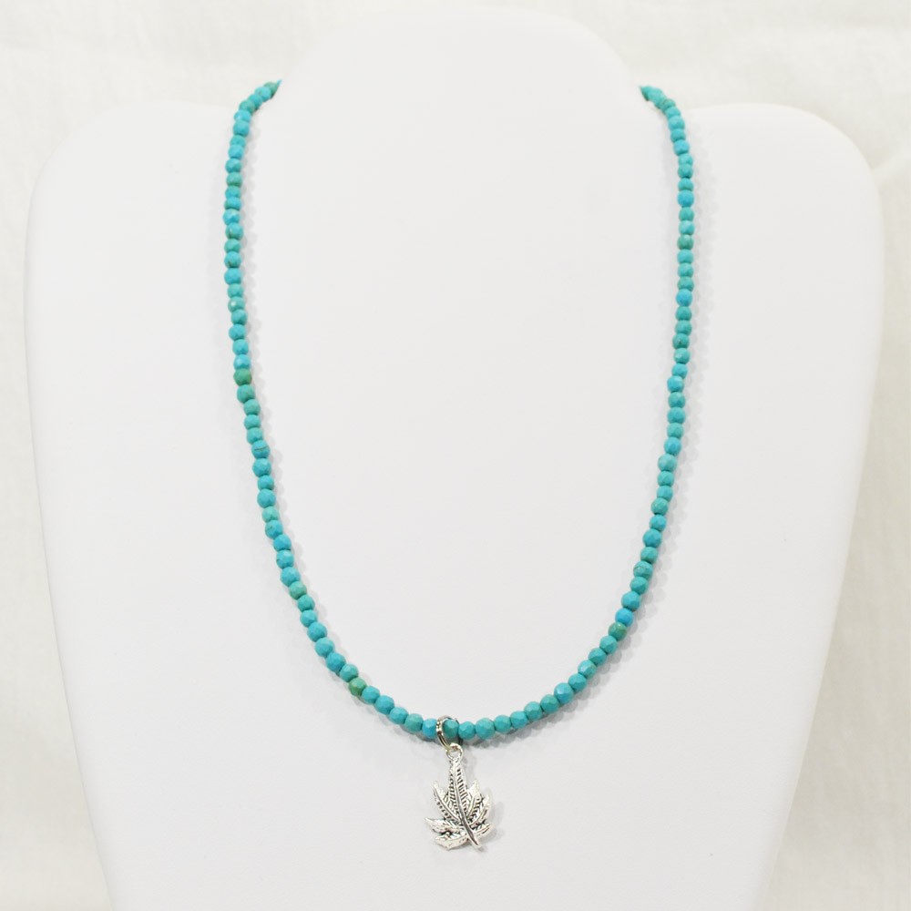 ターコイズ<br>ネックレス/スピネルカット/選べる長さ＆チャーム<br>Φ4mm<br>成功/繁栄/健康<br>石ランク/★★★☆☆