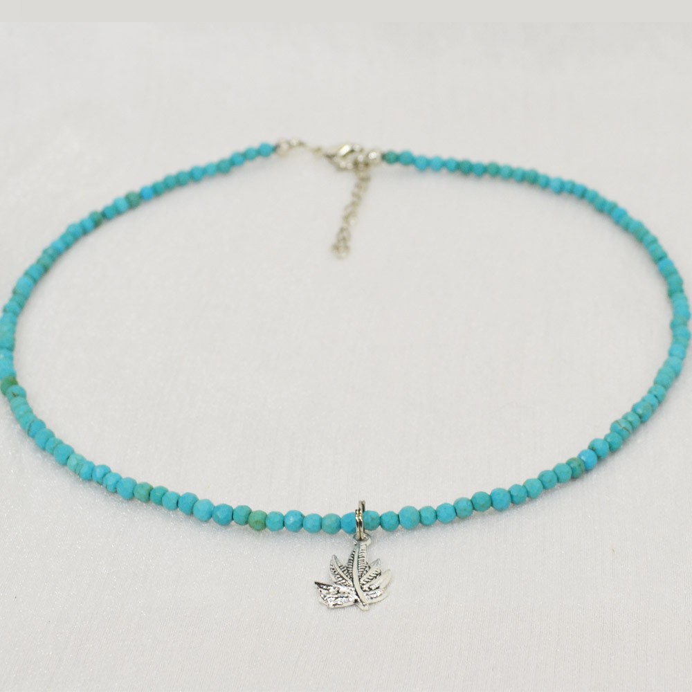 ターコイズ<br>ネックレス/スピネルカット/選べる長さ＆チャーム<br>Φ4mm<br>成功/繁栄/健康<br>石ランク/★★★☆☆