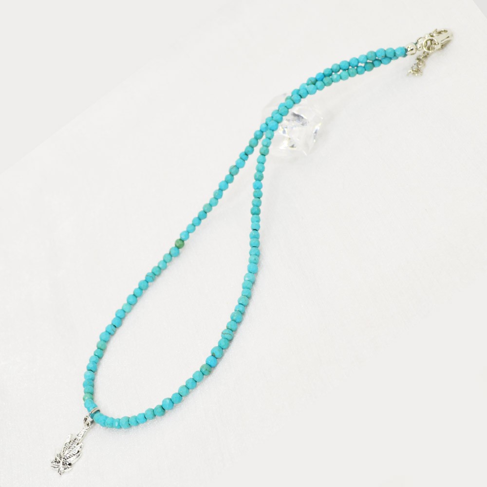 ターコイズ<br>ネックレス/スピネルカット/選べる長さ＆チャーム<br>Φ4mm<br>成功/繁栄/健康<br>石ランク/★★★☆☆