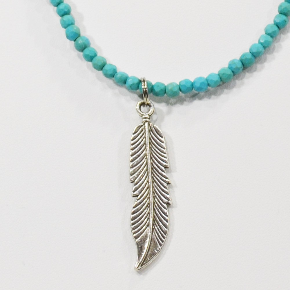 ターコイズ<br>ネックレス/スピネルカット/選べる長さ＆チャーム<br>Φ4mm<br>成功/繁栄/健康<br>石ランク/★★★☆☆