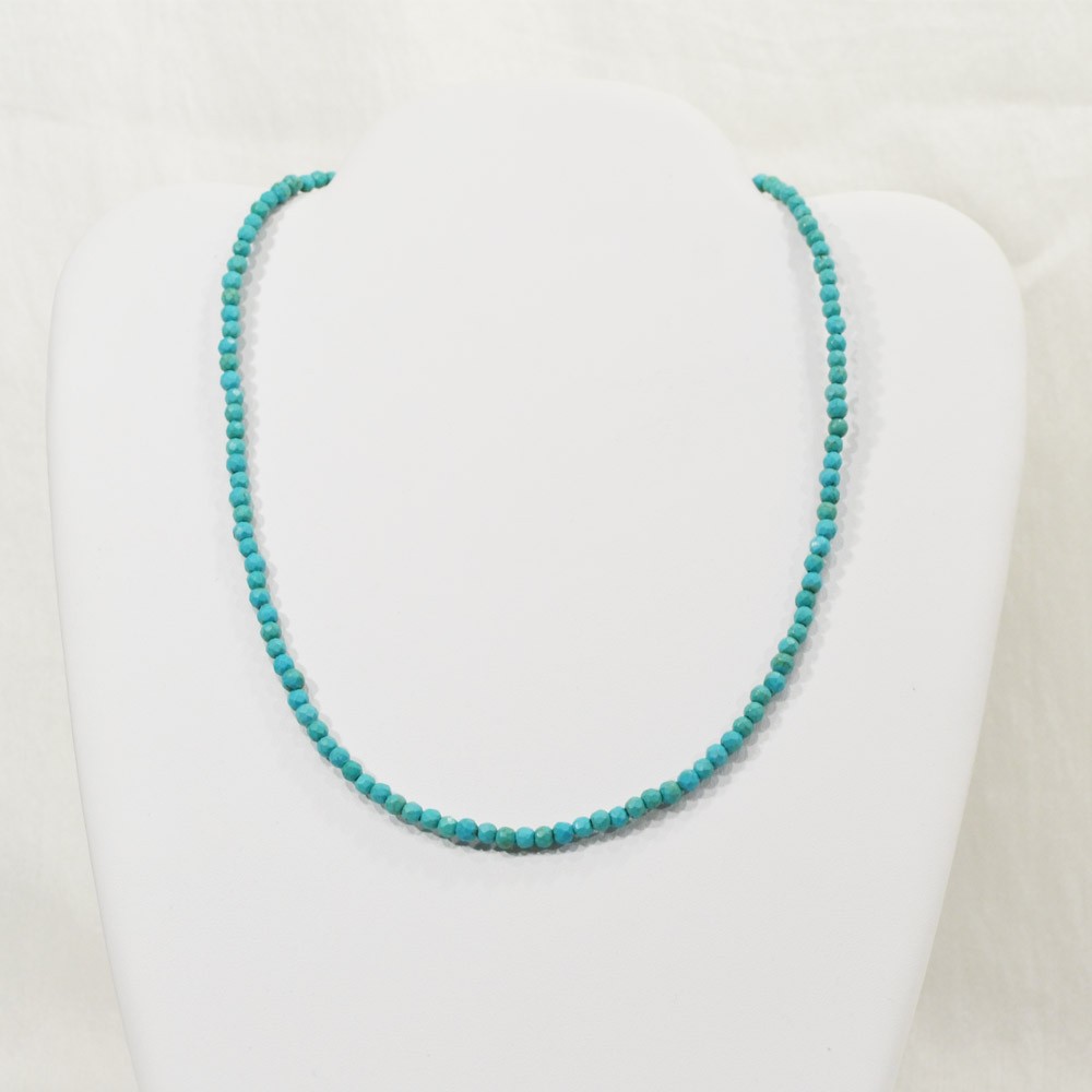 ターコイズ<br>ネックレス/スピネルカット/選べる長さ＆チャーム<br>Φ4mm<br>成功/繁栄/健康<br>石ランク/★★★☆☆