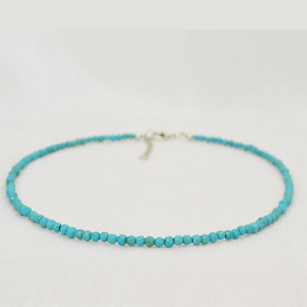 ターコイズ<br>ネックレス/スピネルカット/選べる長さ＆チャーム<br>Φ4mm<br>成功/繁栄/健康<br>石ランク/★★★☆☆