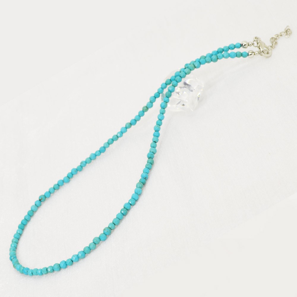 ターコイズ<br>ネックレス/スピネルカット/選べる長さ＆チャーム<br>Φ4mm<br>成功/繁栄/健康<br>石ランク/★★★☆☆