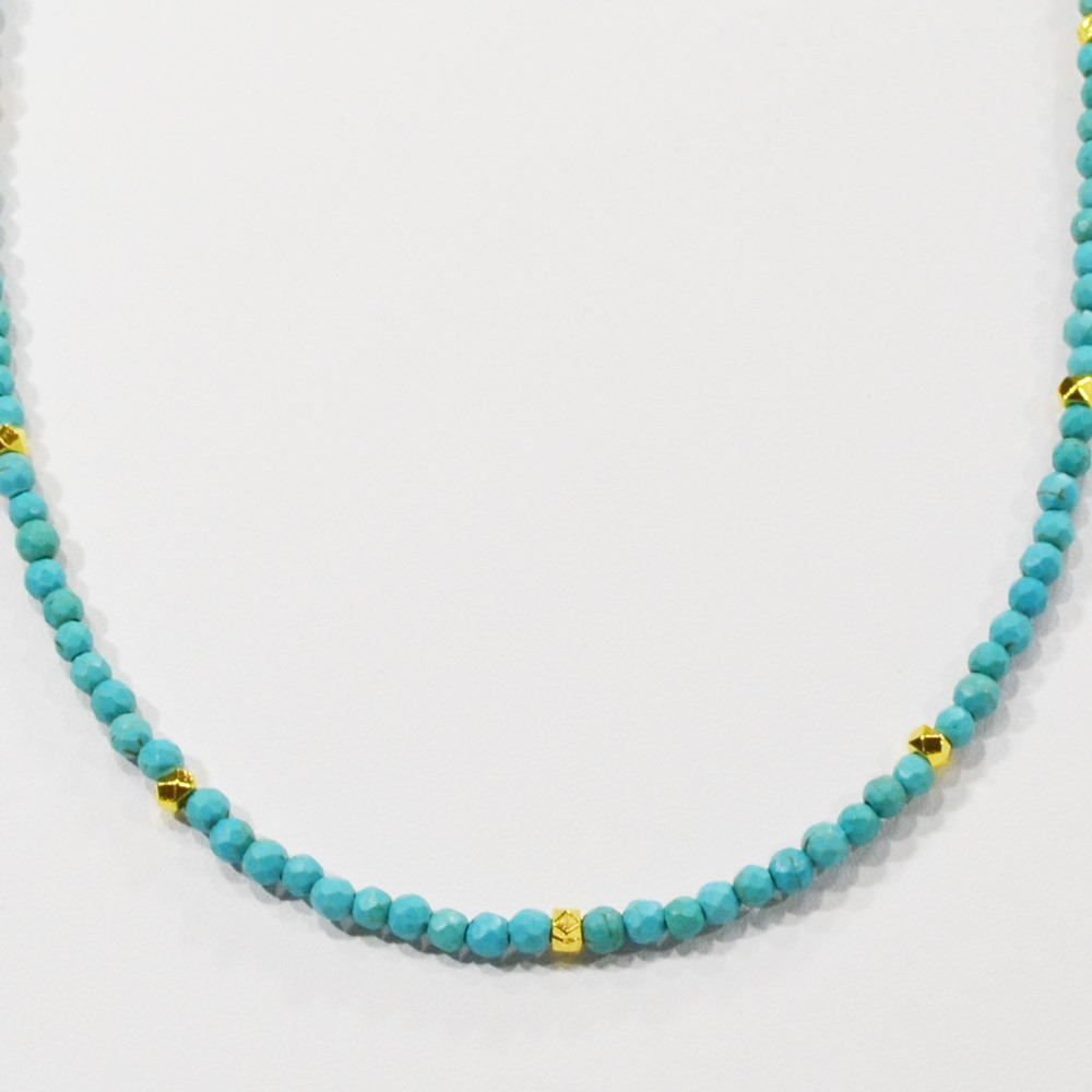 ターコイズ<br>ネックレス/スピネルカット/選べる長さ＆チャーム<br>Φ4mm<br>成功/繁栄/健康<br>石ランク/★★★☆☆