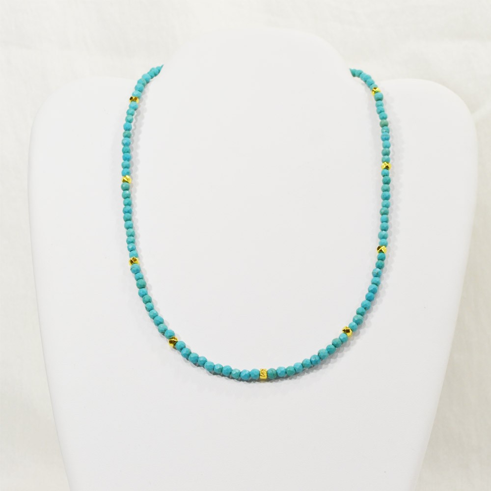 ターコイズ<br>ネックレス/スピネルカット/選べる長さ＆チャーム<br>Φ4mm<br>成功/繁栄/健康<br>石ランク/★★★☆☆