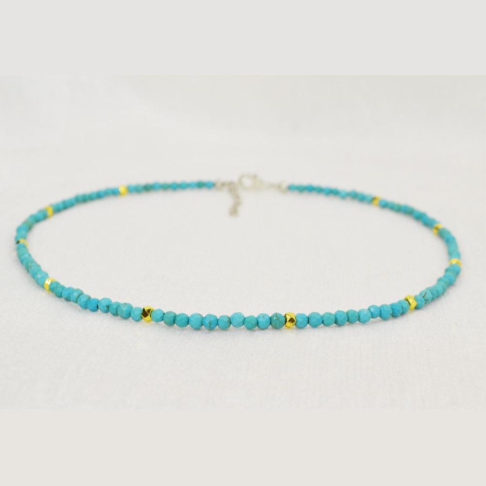 ターコイズ<br>ネックレス/スピネルカット/選べる長さ＆チャーム<br>Φ4mm<br>成功/繁栄/健康<br>石ランク/★★★☆☆