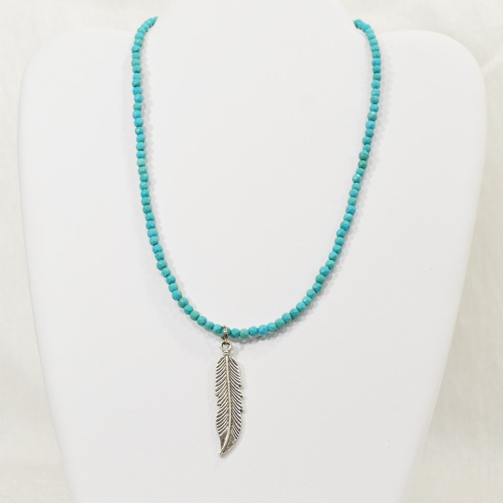 ターコイズ<br>ネックレス/スピネルカット/選べる長さ＆チャーム<br>Φ4mm<br>成功/繁栄/健康<br>石ランク/★★★☆☆