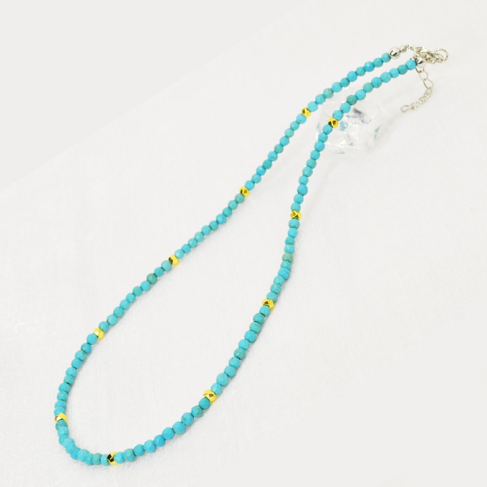 ターコイズ<br>ネックレス/スピネルカット/選べる長さ＆チャーム<br>Φ4mm<br>成功/繁栄/健康<br>石ランク/★★★☆☆