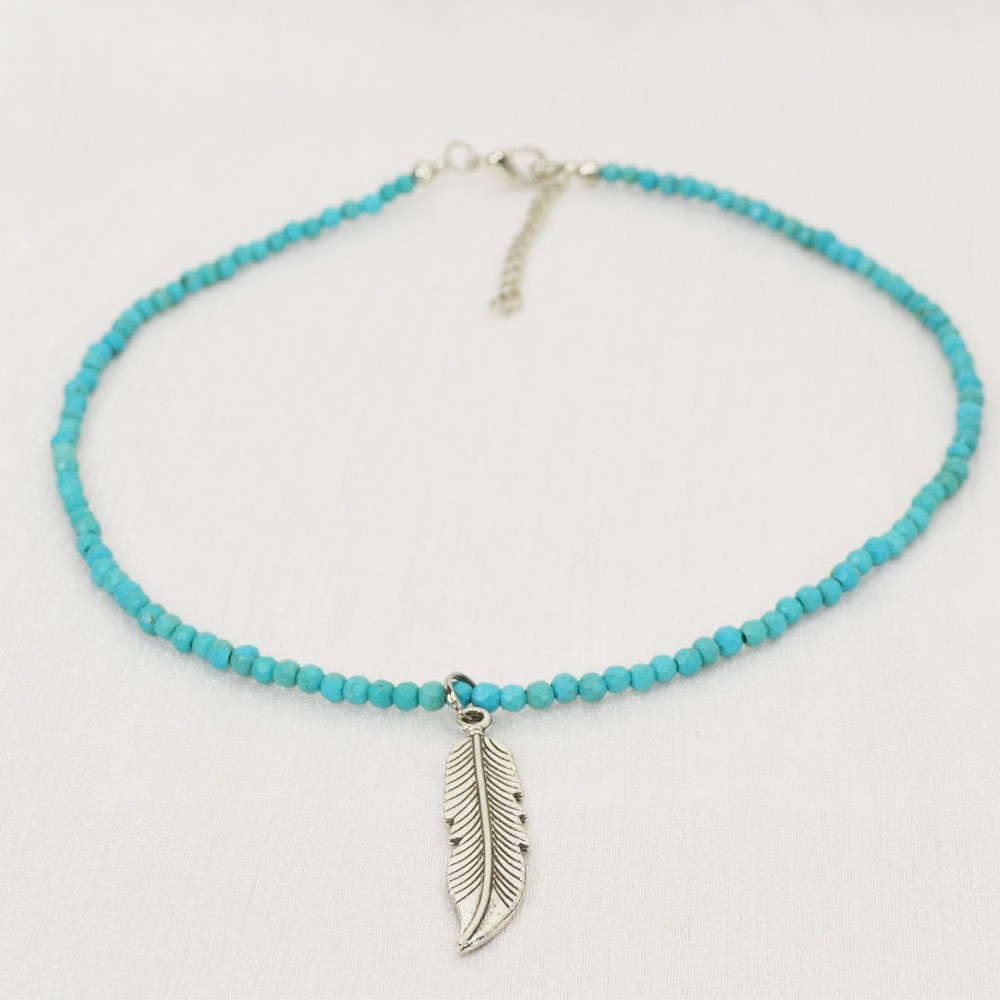 ターコイズ<br>ネックレス/スピネルカット/選べる長さ＆チャーム<br>Φ4mm<br>成功/繁栄/健康<br>石ランク/★★★☆☆