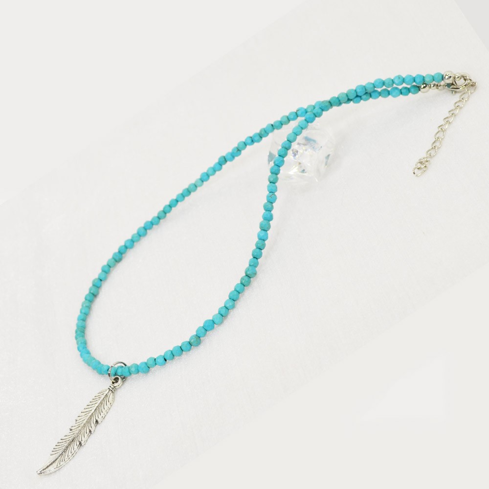 ターコイズ<br>ネックレス/スピネルカット/選べる長さ＆チャーム<br>Φ4mm<br>成功/繁栄/健康<br>石ランク/★★★☆☆