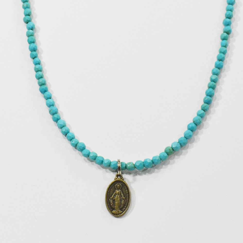 ターコイズ<br>ネックレス/スピネルカット/選べる長さ＆チャーム<br>Φ4mm<br>成功/繁栄/健康<br>石ランク/★★★☆☆