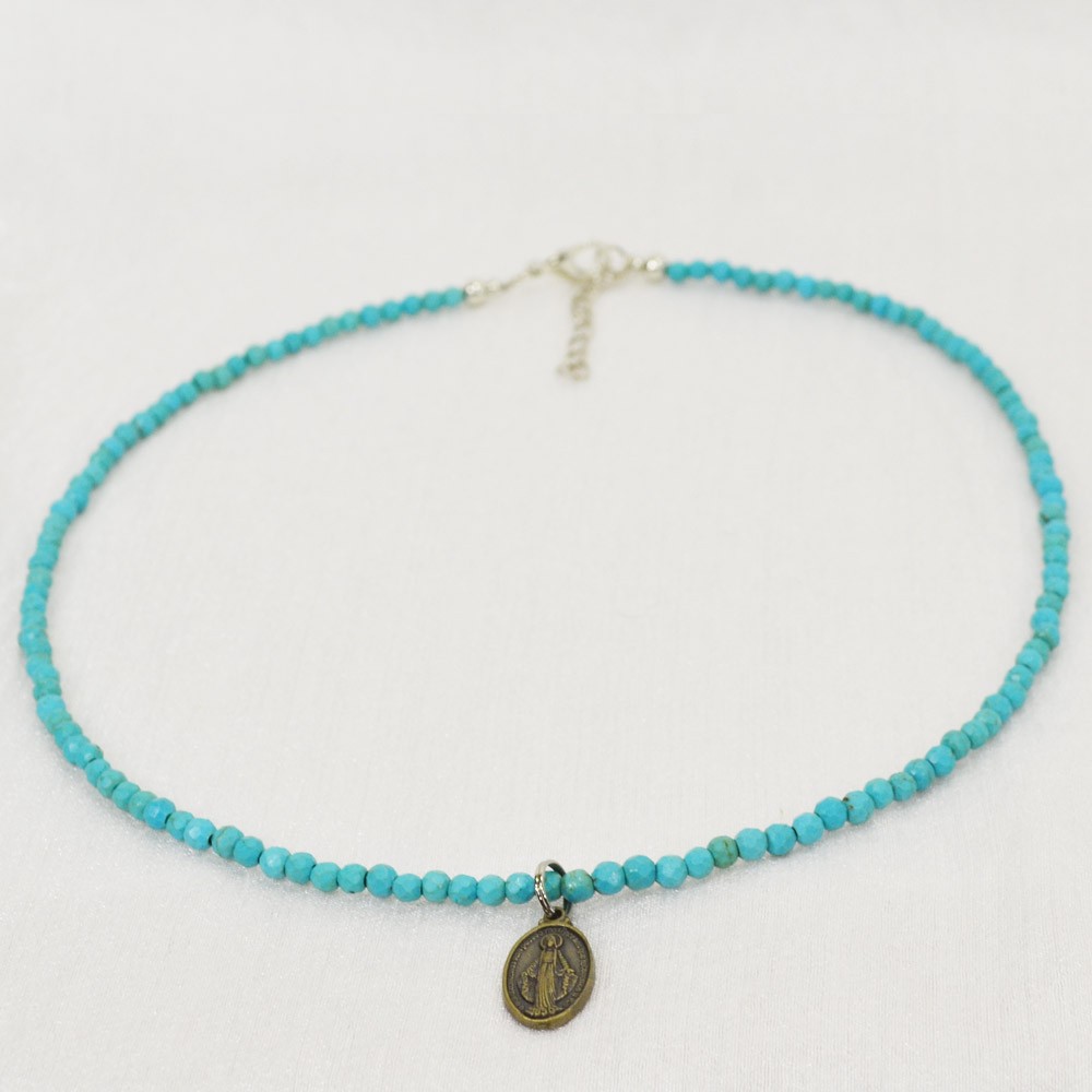 ターコイズ<br>ネックレス/スピネルカット/選べる長さ＆チャーム<br>Φ4mm<br>成功/繁栄/健康<br>石ランク/★★★☆☆