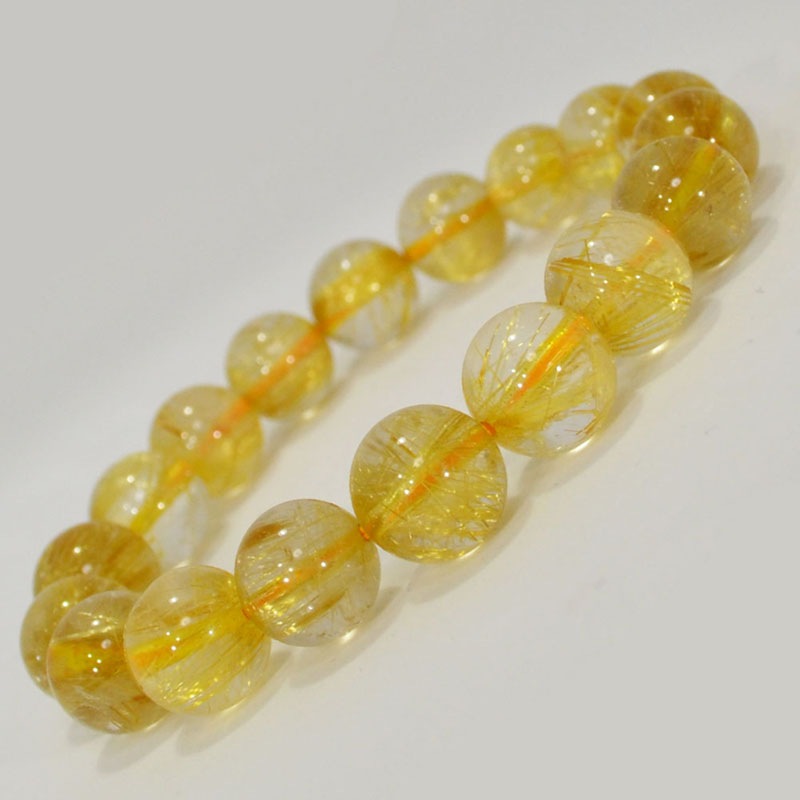 ゴールドルチルクォーツ<br>ブレスレット/一点もの<br>Φ11mm/タイプ1<br>金運/財運<br>石ランク/★★★★☆