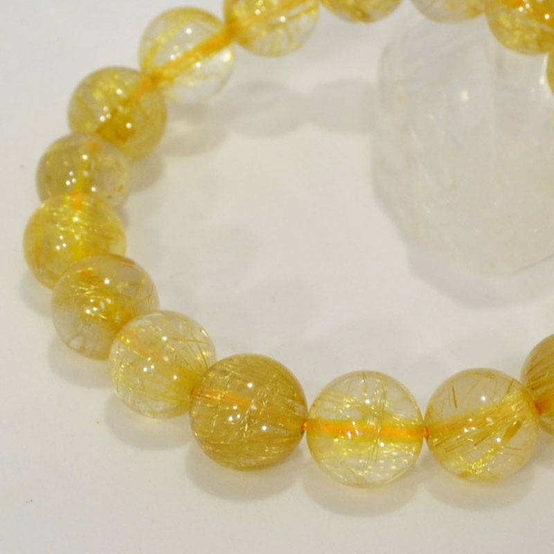 ゴールドルチルクォーツ<br>ブレスレット/一点もの<br>Φ11mm/タイプ1<br>金運/財運<br>石ランク/★★★★☆