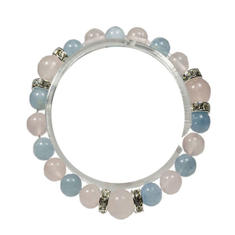アクアマリン/ローズクォーツ<br>ブレスレット<br>Φ8-10mm<br>恋愛/結婚/出会い/石ランク/★★★★☆