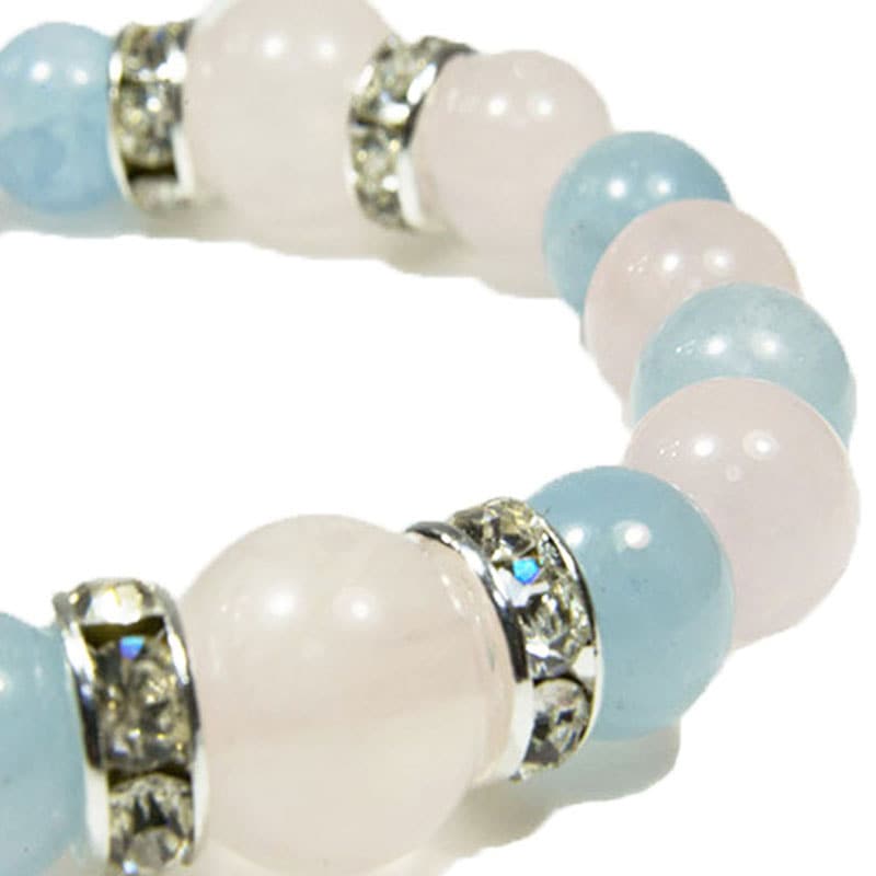 アクアマリン/ローズクォーツ<br>ブレスレット<br>Φ8-10mm<br>恋愛/結婚/出会い/石ランク/★★★★☆