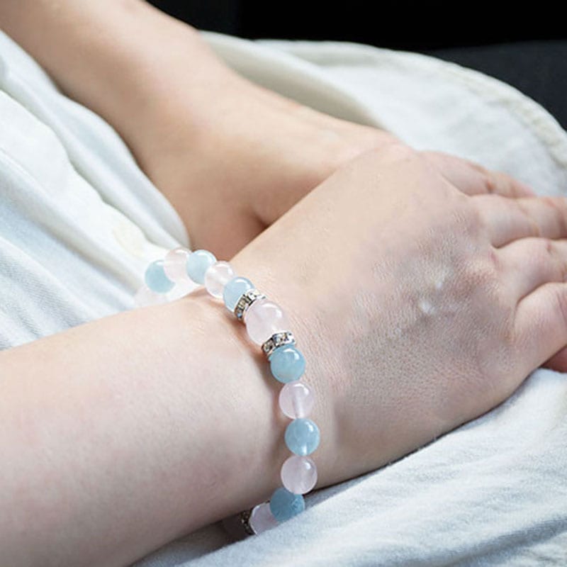アクアマリン/ローズクォーツ<br>ブレスレット<br>Φ8-10mm<br>恋愛/結婚/出会い/石ランク/★★★★☆