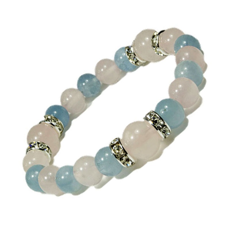 アクアマリン/ローズクォーツ<br>ブレスレット<br>Φ8-10mm<br>恋愛/結婚/出会い/石ランク/★★★★☆