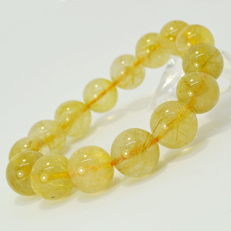 ゴールドルチルクオーツ<br>ブレスレット/一点もの<br>Φ15mm<br>金運/財運<br>石ランク/★★★★☆