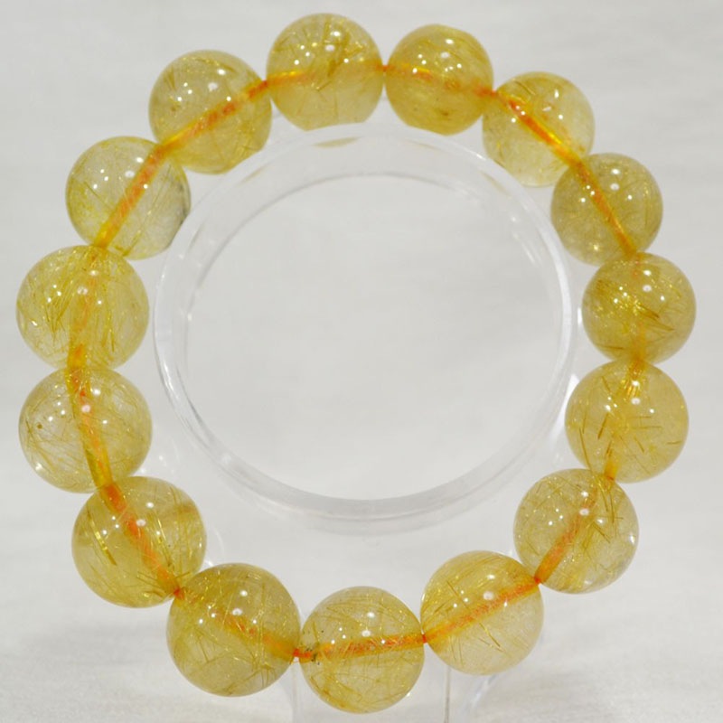 ゴールドルチルクオーツ<br>ブレスレット/一点もの<br>Φ15mm<br>金運/財運<br>石ランク/★★★★☆
