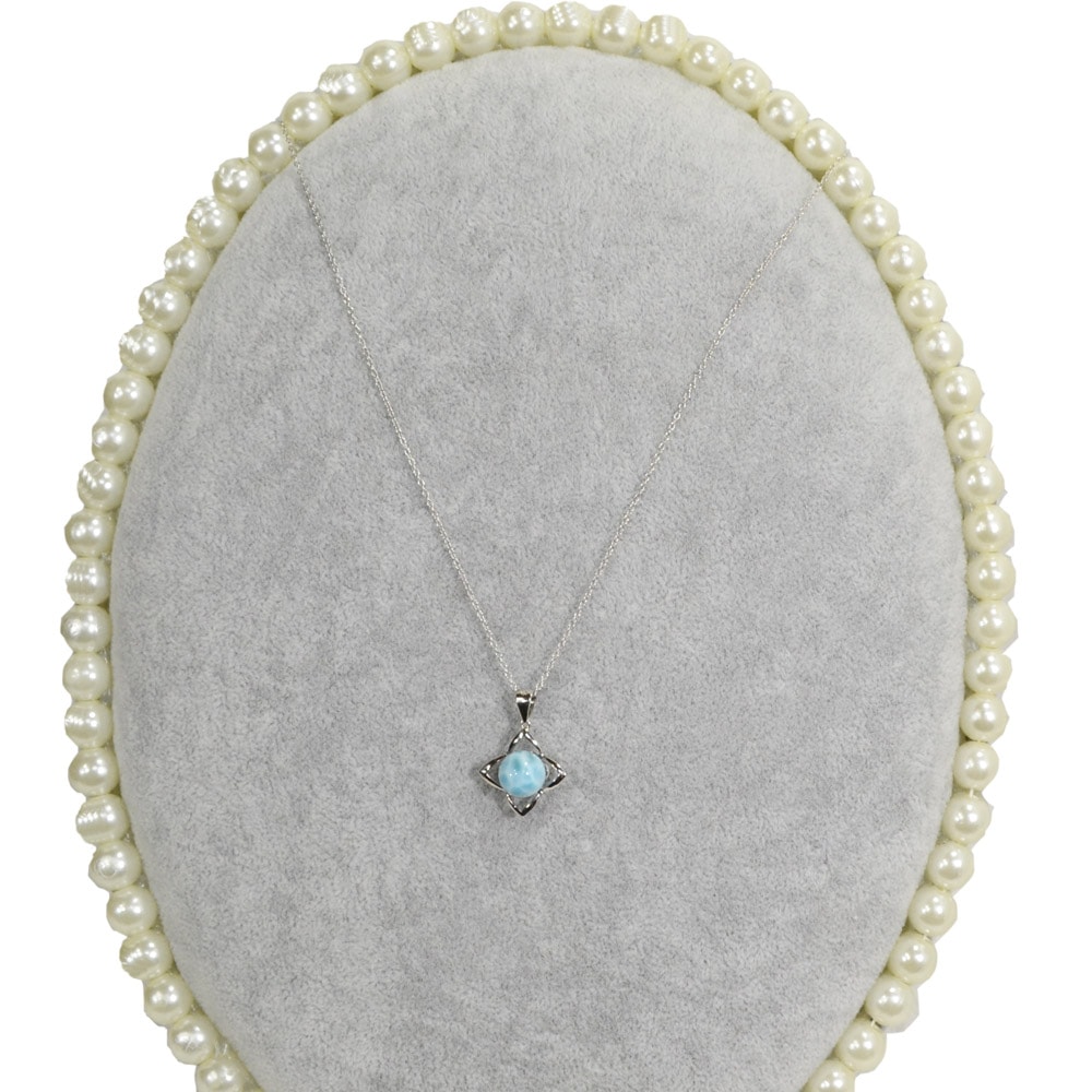 ラリマー<br>silver925製ネックレス<br>四葉モチーフ/シルバーカラー<br>癒し/対人<br>★★★★★