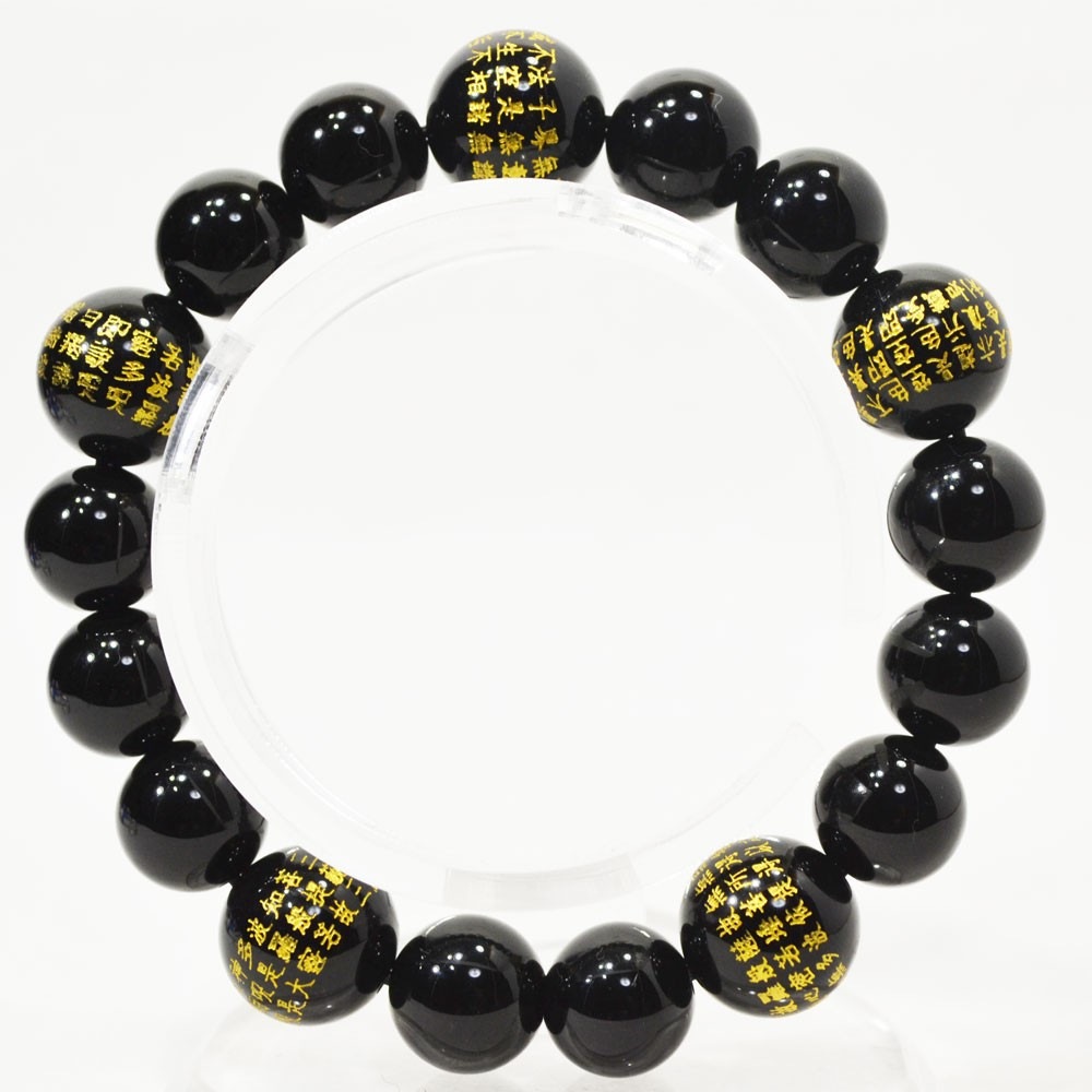 オニキス<br>ブレスレット/般若心経<br>Φ12mm-14mm<br>魔除け/厄除<br>石ランク/★★★☆☆