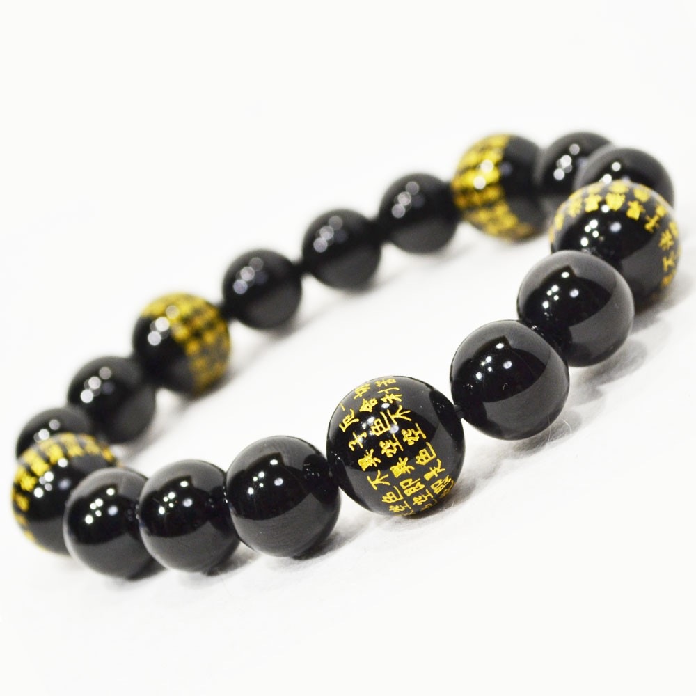 オニキス<br>ブレスレット/般若心経<br>Φ12mm-14mm<br>魔除け/厄除<br>石ランク/★★★☆☆