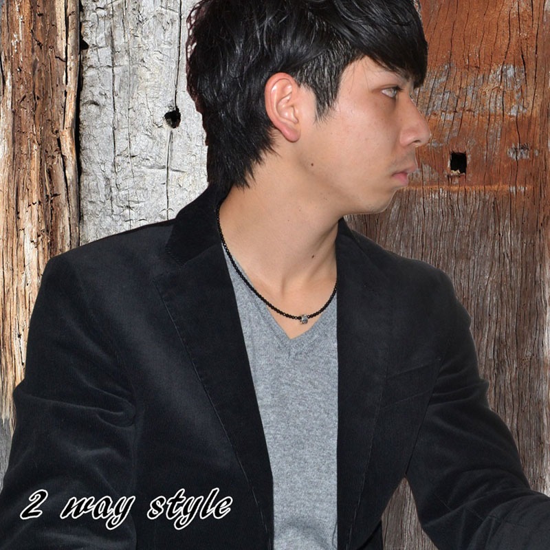 オニキス<br>長さを選べるネックレス/2way<br>Φ3-4mm/チャーム付き<br>魔除け/厄除/石ランク/★★★★★