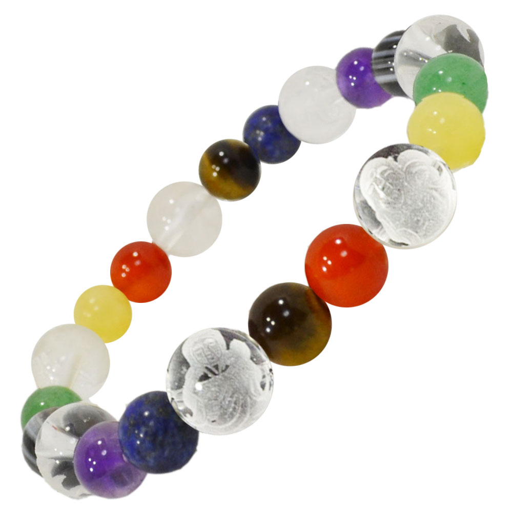七色厄除七福神<br>ブレスレット<br>Φ8mm<br>還暦祝い/長寿祝い/厄年/魔除け<br>石ランク/★★★☆☆