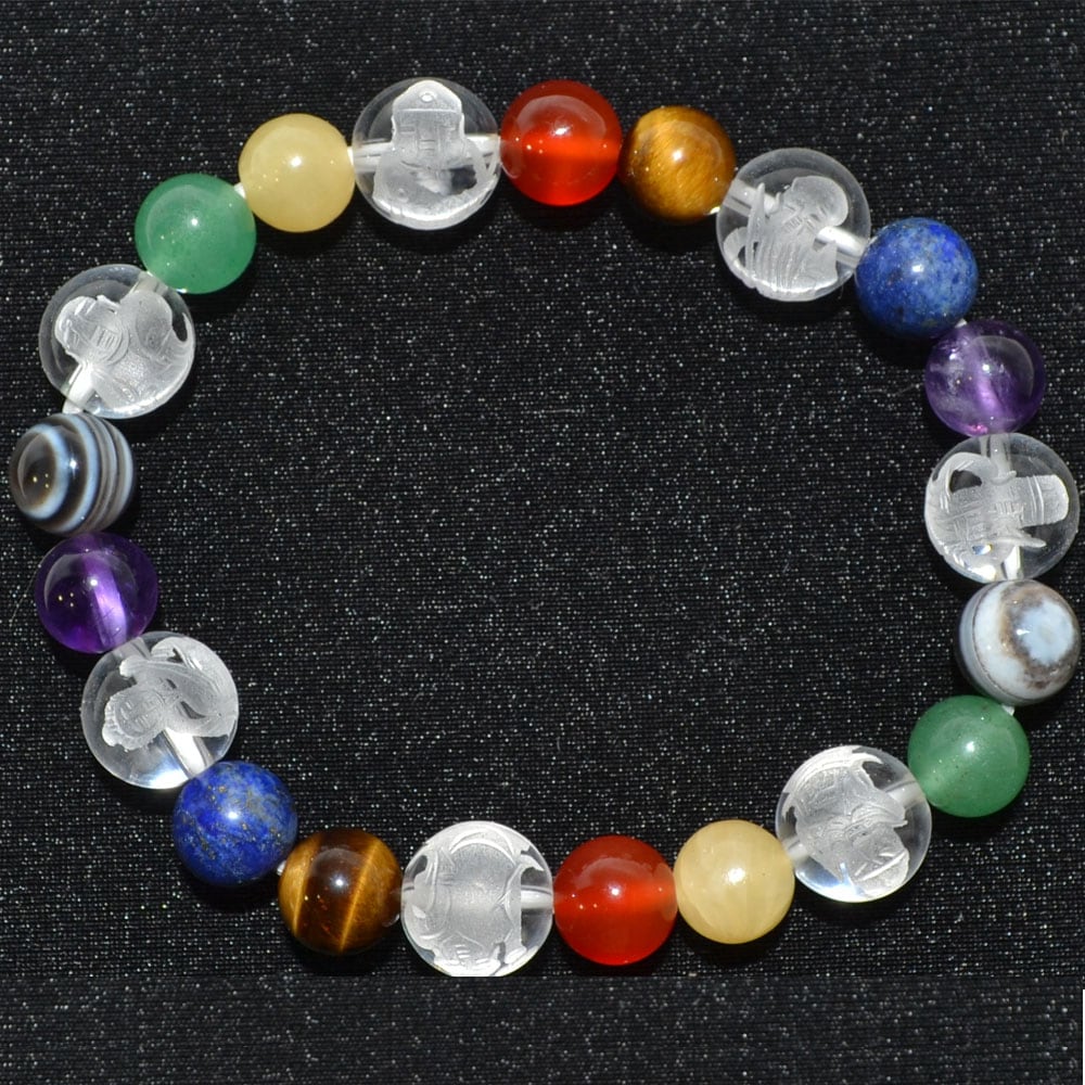 七色厄除七福神<br>ブレスレット<br>Φ8mm<br>還暦祝い/長寿祝い/厄年/魔除け<br>石ランク/★★★☆☆