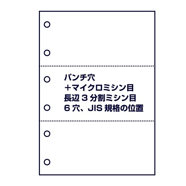 パンチ穴＋マイクロミシン目（長辺3分割ミシン目、6穴）