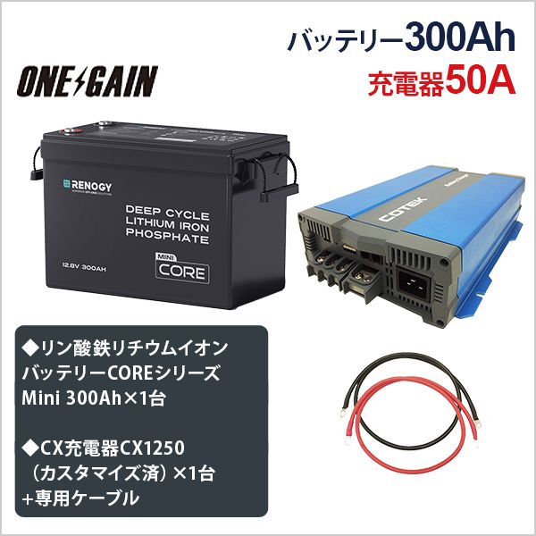 RENOGY ����Ŵ������।����Хåƥ꡼ 300AH 12V CORE���꡼�� Mini �� ����ǽ��®���Ŵ�CX1250�ڥ������ޥ�������ѡ� �ܥ����֥� ���å� ���졦Υ���Բ� ��Υ��� RBT12300LFP-M+CX1250 ���֥Хåƥ꡼���å� ������ �����ԥ󥰥���