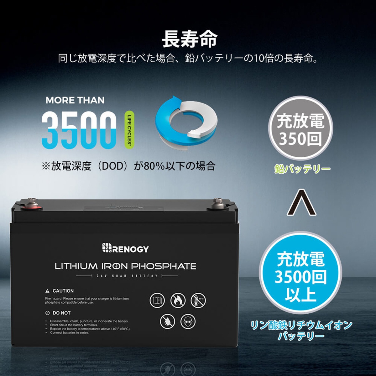 RENOGY Ŵ।Хåƥ꡼ 50AH 24V Υ  RBT2450LFP ľ³Բ
