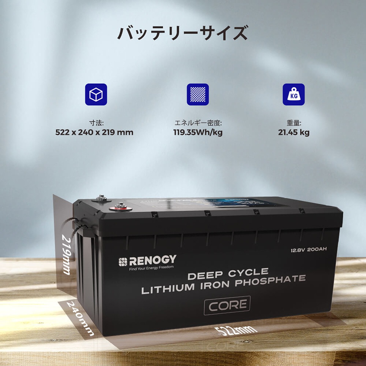 RENOGY CORE ���꡼�� 200AH 12.8V ����Ŵ������।����Хåƥ꡼ ľ����³��ǽ ��Υ��� RBT12200LFP