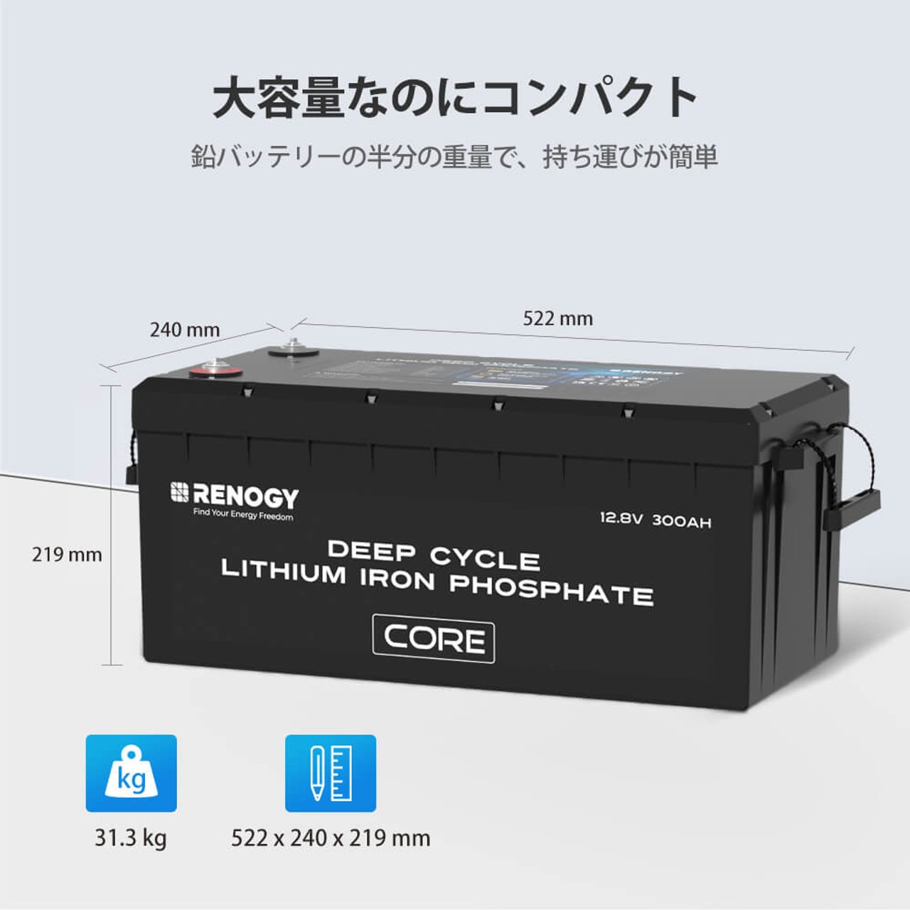 RENOGY Core LT꡼ 300AH 12.8V ҡȵǽդ Ŵ।Хåƥ꡼ ľ³ǽ RBT12300LFPSH-D