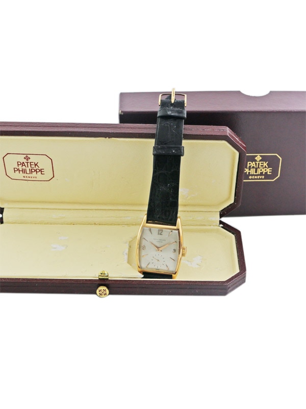 PATEK PHILIPPE 木製収納ケース　革ベルト付き PATEK PHILIPPE 18K．ローズゴールドトノー型