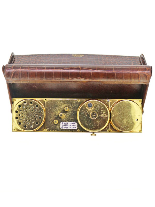 HERMESブラスメタルクロコ革ケース8日巻カレンダー温湿度計