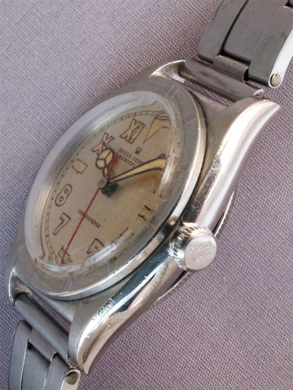 ロレックスバブルバック　ユニークダイアル　未使用の純正品の尾錠付き ROLEX SS オイスターパーペチュアル 「バブルバック