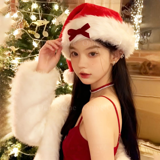 ボリューム白ファーのリボンサンタ帽子 大人用｜Xmas仮装・イベント・撮影小物 no133商品サムネ画像