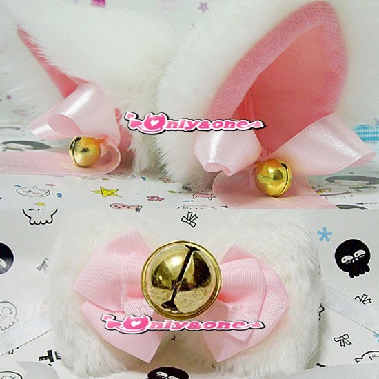 鈴付き CUTEなネコ耳＆首輪SETホワイト商品メイン画像
